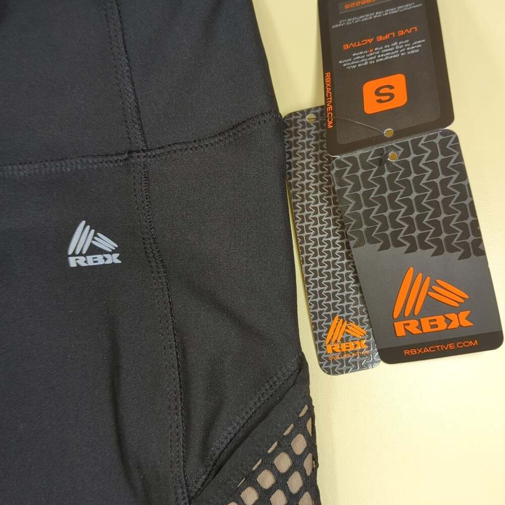 RBX Black Mesh High Waist Tummy Control Full Length Leggings